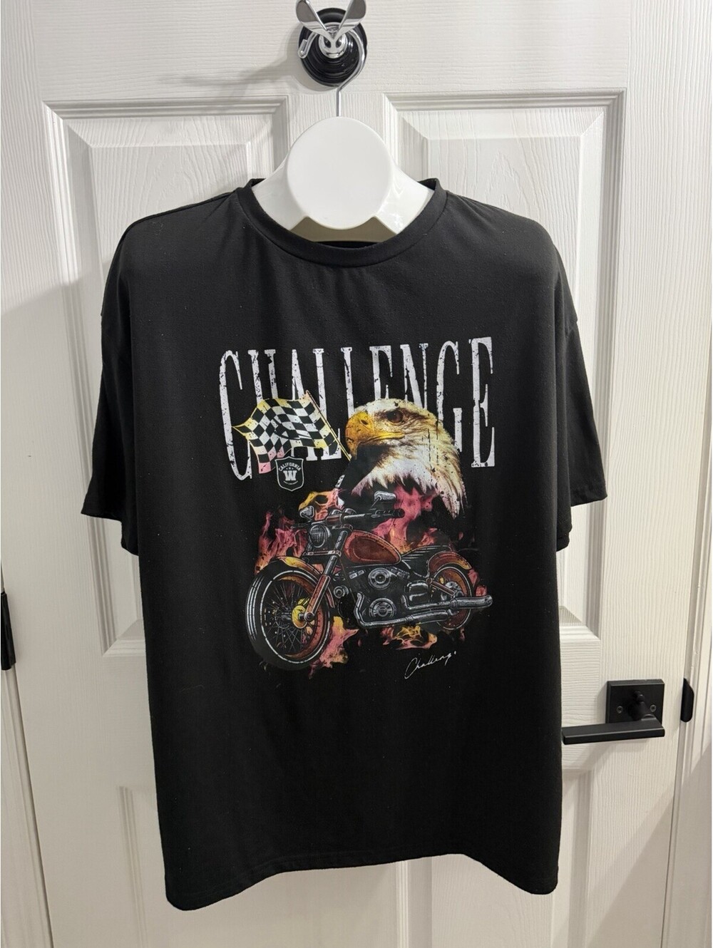 SHEIN Mens Medium Black Challenge Eagle Motorcycle Graphic T Shirt Racing Biker
